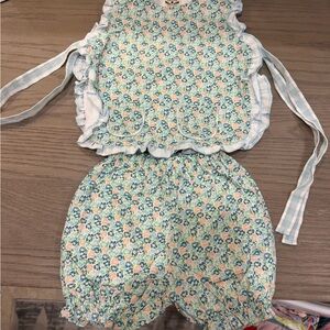Girls Floral Green Matching Set - Top & Bloomers